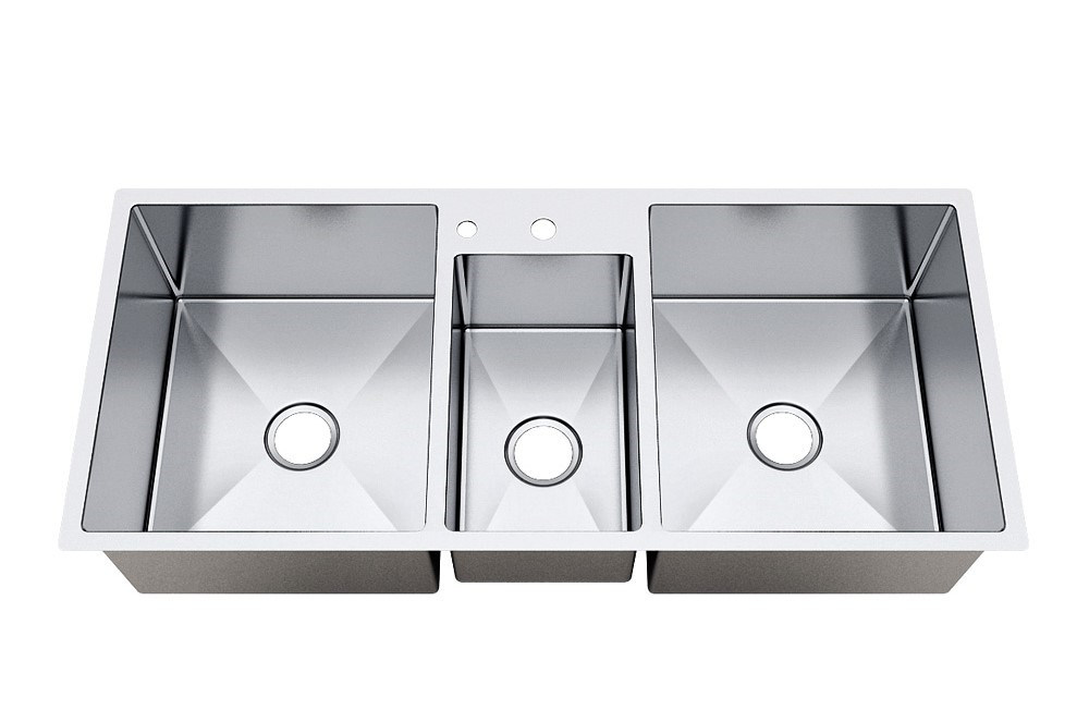 Triple Bowl Square Corner Top Mount Stainless Steel Kitchen Sink 70 X 20 Inches