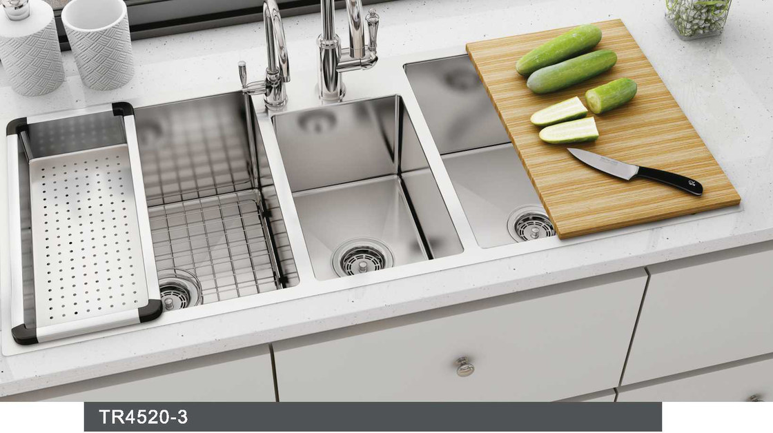 Triple Bowl Square Corner Top Mount Stainless Steel Kitchen Sink 70 X 20 Inches