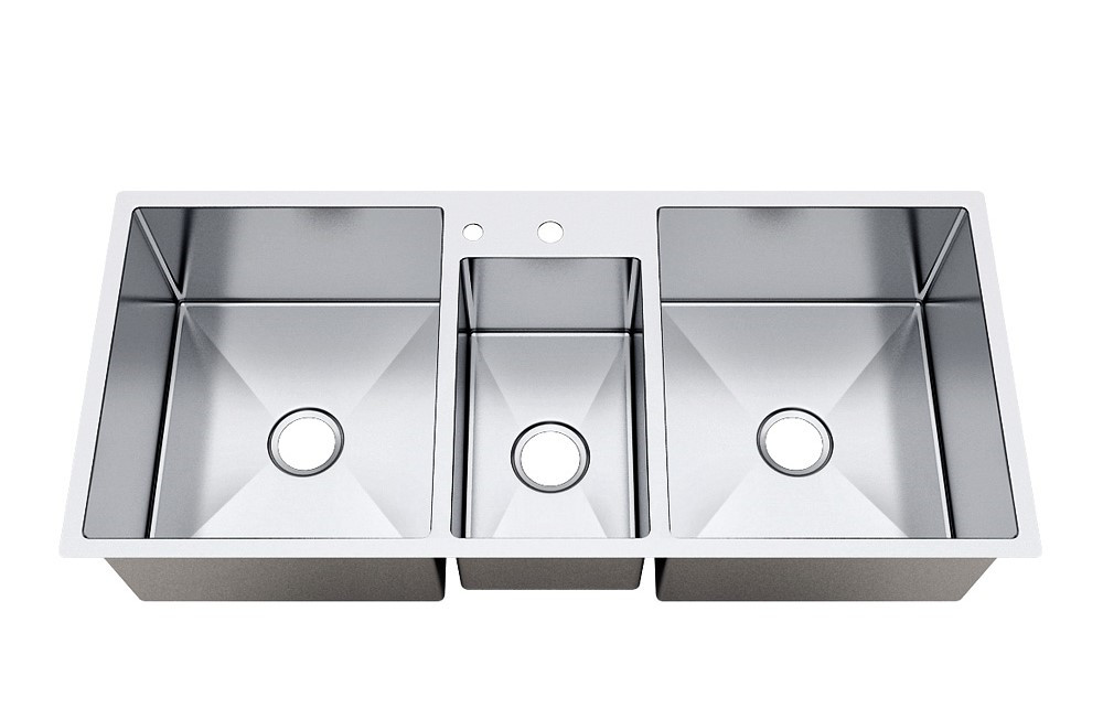 Triple Bowl Square Corner Top Mount Stainless Steel Kitchen Sink 70 X