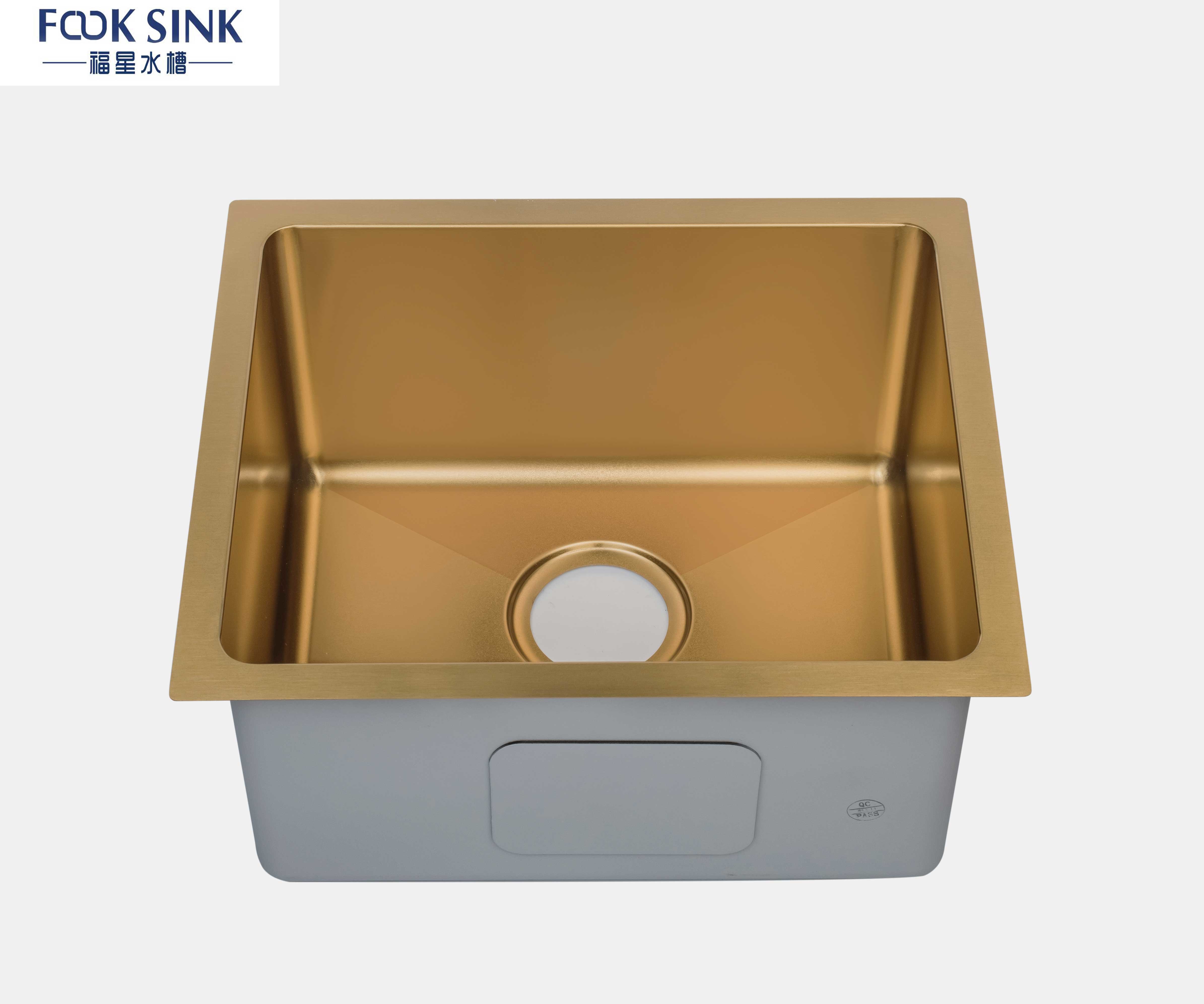 18 Inch Gold Single Bowl Kitchen Sink Tight Radius Curved Corner 16g Stainless Steel