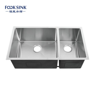 Handmade 18% Chrome Stainless Steel Kitchen Sink Two Bowl
