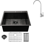 Luxury Single Bowl Matte Black 304 Stainless Steel Topmount Handmade Kitchen Sink