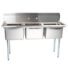 Freestanding 304 Stainless Steel Commercial Restaurant Industrial Kitchen 3 Components Three Compartment Sink