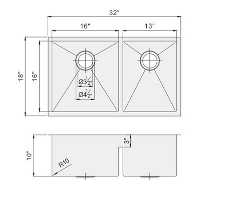 32 Inch Low Divide Undermount Kitchen Sink , 16 Gauge Stainless Single Bowl Sink