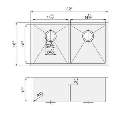 Satin Finish Low Divide Sink 16 Gauge Double Bowl With Long Using Life