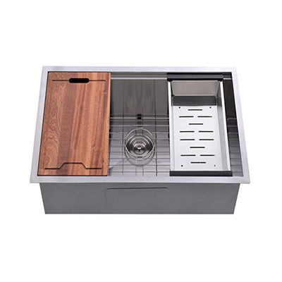 Oem Odm 32x18x9inch Ledge Workstation Handmade Under Counter Kitchen Sink With Cuttingboard & Basket SS304 Stainless Steel Sinks Wash Basins Amazon Hot Sale Fregaderos De Cocina