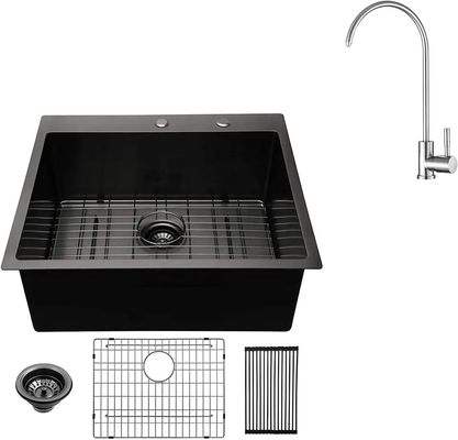 Luxury Single Bowl Matte Black 304 Stainless Steel Topmount Handmade Kitchen Sink