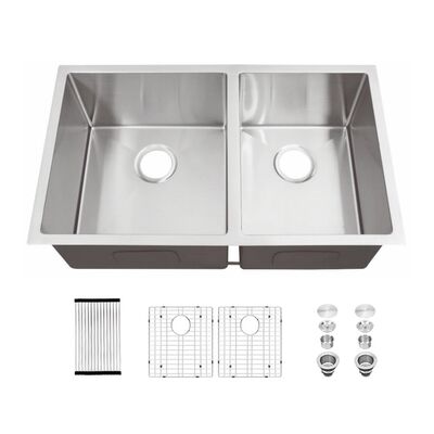 16/18Gauge Stainless Steel Workstation Kitchen Sinks Sus304 Brushed Finish 32x19inch Double Bowl Sink For Kitchen Hotel