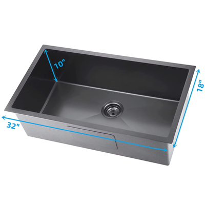 Commercial Large 32''X18'' Black Stainless Steel Kitchen Sinks 9inch Deep Sus304 Drop-In Undermount Sink