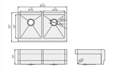 Commercial 16 Gauge Stainless Steel Sink With Apron 32-7/8" Lx20"Wx10" H