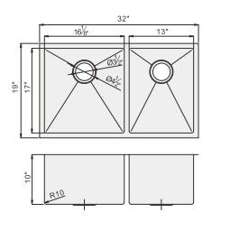 32 Inch Double Bowl Brushed Stainless Steel Undermount Kitchen Sin