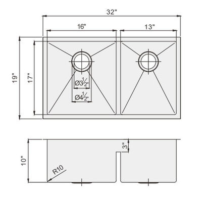 Round Double Bowl Kitchen Sink Polished Surface With Two Tap Holes