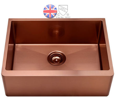 R10 / R15 PVD Rose Gold Apron Single Stainless Steel Sinks Undermount Installation Type
