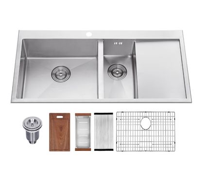 Overflow Double Bowl Stainless Steel Wash Up Sink Kitchen
