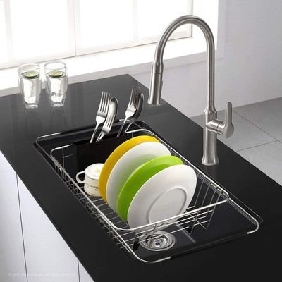 18G Thick SS Telescopic Sink Storage Rack Drain Hanging For Kitchen