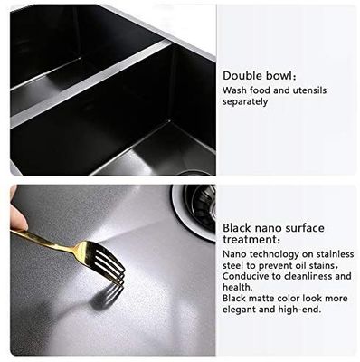 SS304 Black Top Mount Farmhouse Sink Hand Wash Basin With Drainboard