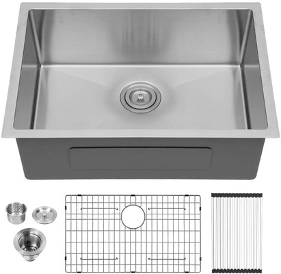28 Inch Stainless Steel Kitchen Sink Undermount Deep Single Bowl 16/18 Gauge R10/R15 Tight Radius